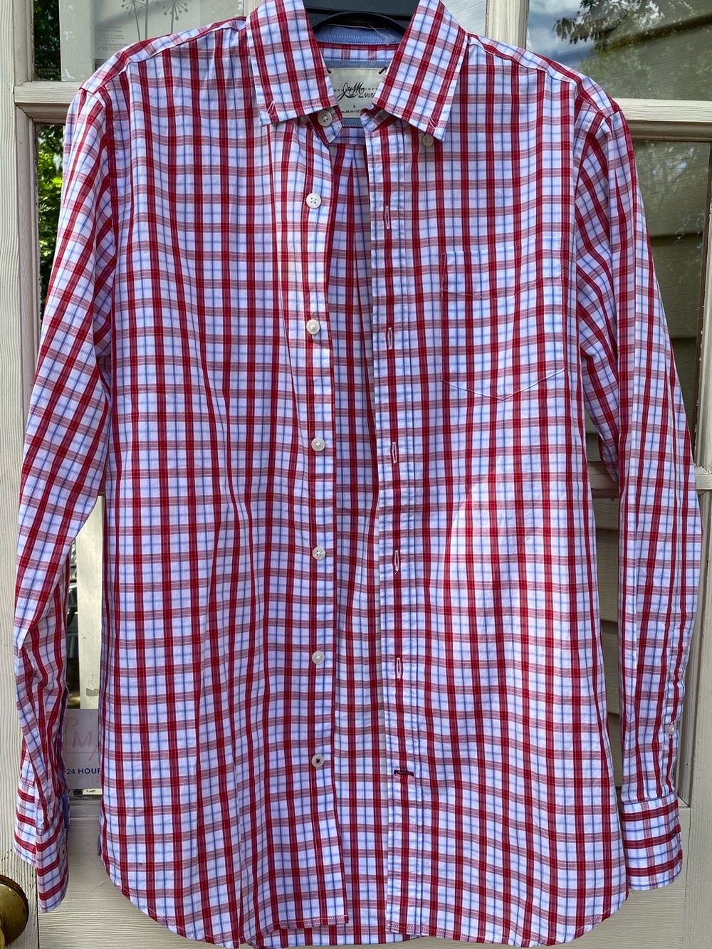 Men's Red & White Plaid Button-Down Shirt by Johnson and Murphy